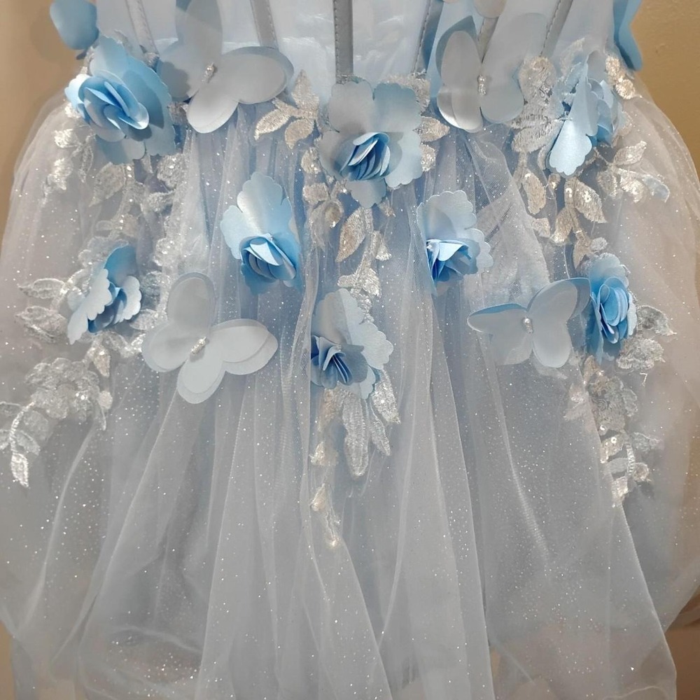 NWT Blue 3D Butterfly Corset Mini Dress Women's XXS Dress Formal Prom - Picture 3 of 8